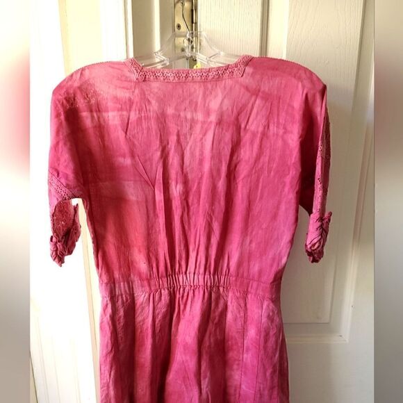 LOVESHACKFANCY Edie Dress Pink Tie Dye Lace Midi XS - Picture 13 of 16